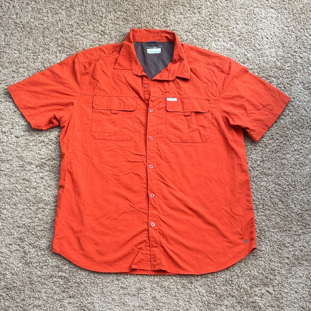 EUC Men’s Columbia Sportswear Orange SS Omni Shade Button Down Shirt Size XL